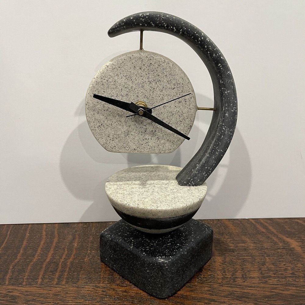 Vintage Artisan Clock 10 Inch Mid Century Signed Hand Crafted Stone Hebrew Works